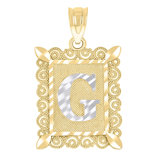 10k Two Tone Gold Unisex Diamond Cut Initial G Charm Pendant