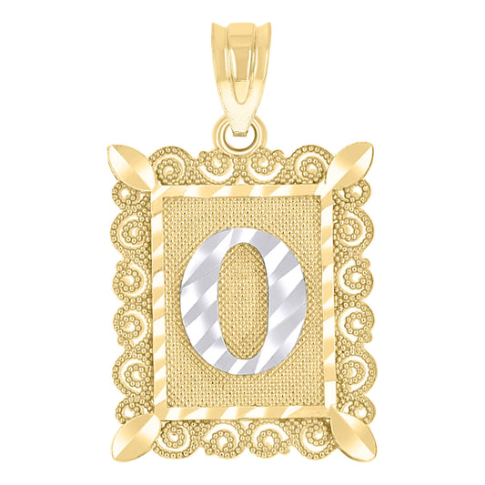 10k Two Tone Gold Unisex Diamond Cut Initial O Charm Pendant