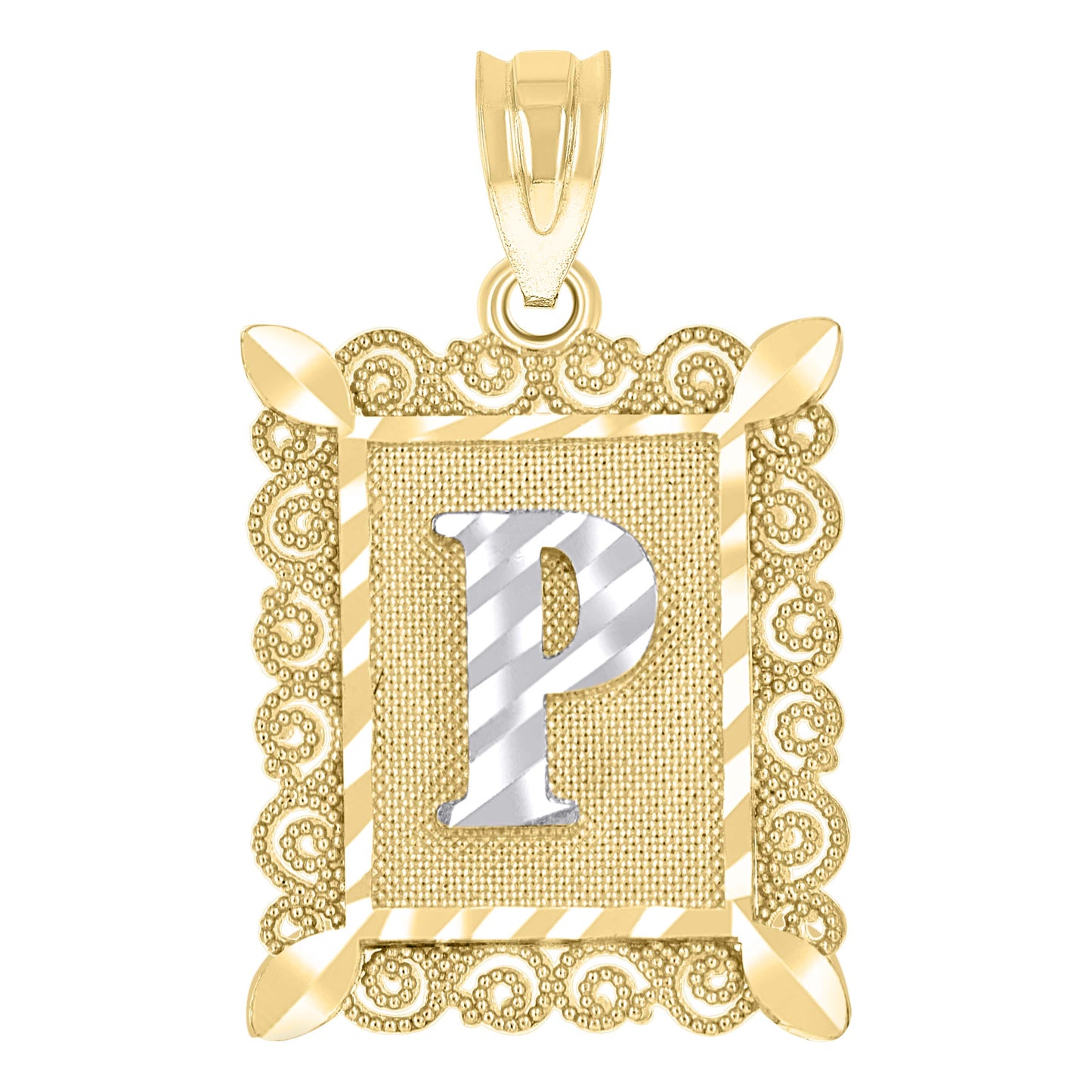 10k Two Tone Gold Unisex Diamond Cut Initial P Charm Pendant