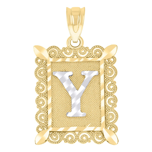 10k Two Tone Gold Unisex Diamond Cut Initial Y Charm Pendant