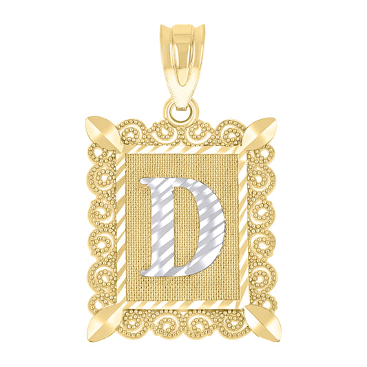 10k Two Tone Gold Unisex Diamond Cut Initial D Charm Pendant