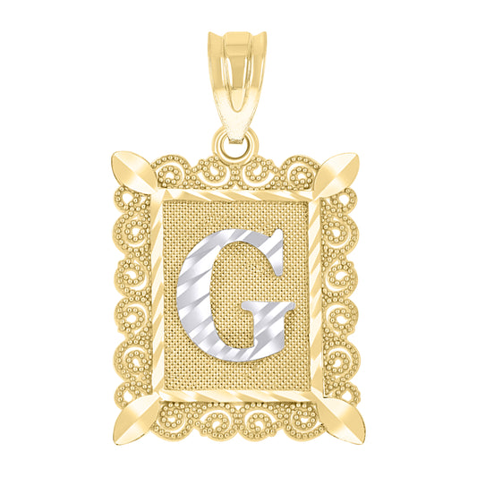 10k Gold Two Tone Diamond Cut Unisex Letter G Initial Charm Pendant