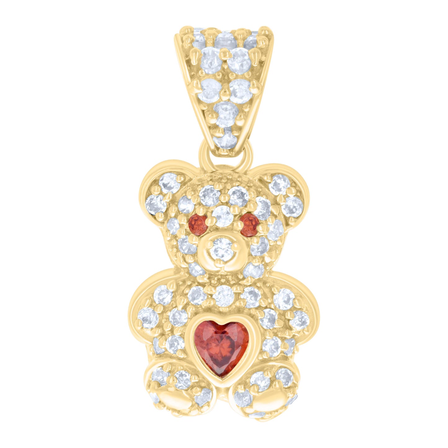 10k Yellow Gold Womens Red White Heart Round Cubic Zirconia January Birthstone Teddy Bear Charm Pendant