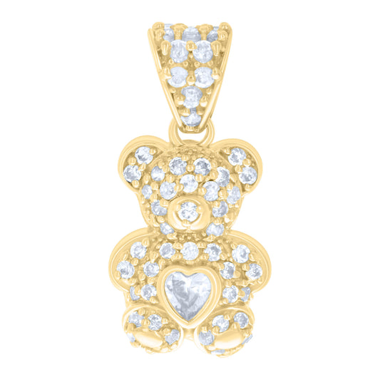 10k Yellow Gold Womens Heart Round Cubic Zirconia April Birthstone Teddy Bear Charm Pendant