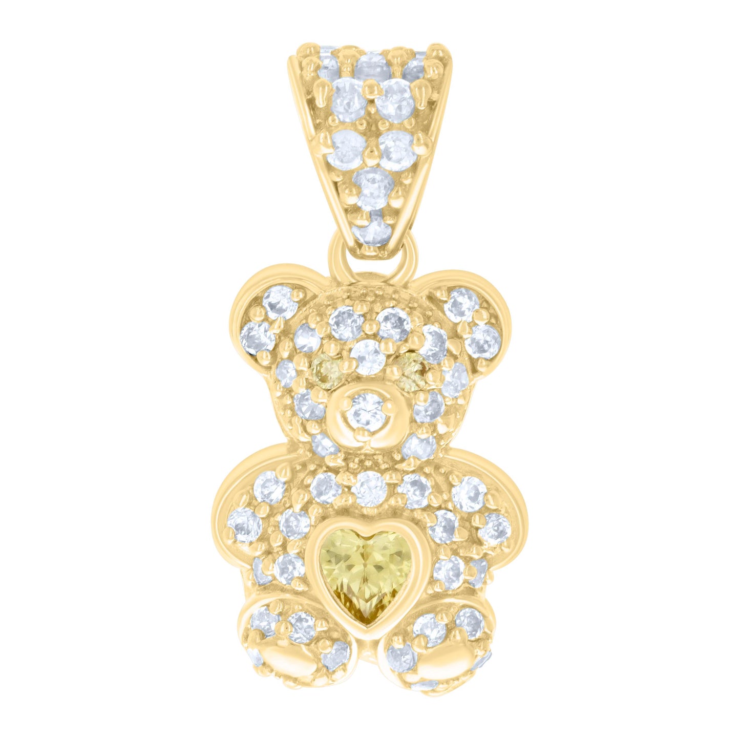 10k Yellow Gold Womens Yellow White Heart Round Cubic Zirconia August Birthstone Teddy Bear Charm Pendant