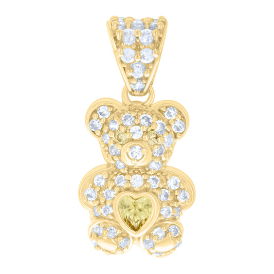 10k Yellow Gold Womens Yellow White Heart Round Cubic Zirconia August Birthstone Teddy Bear Charm Pendant