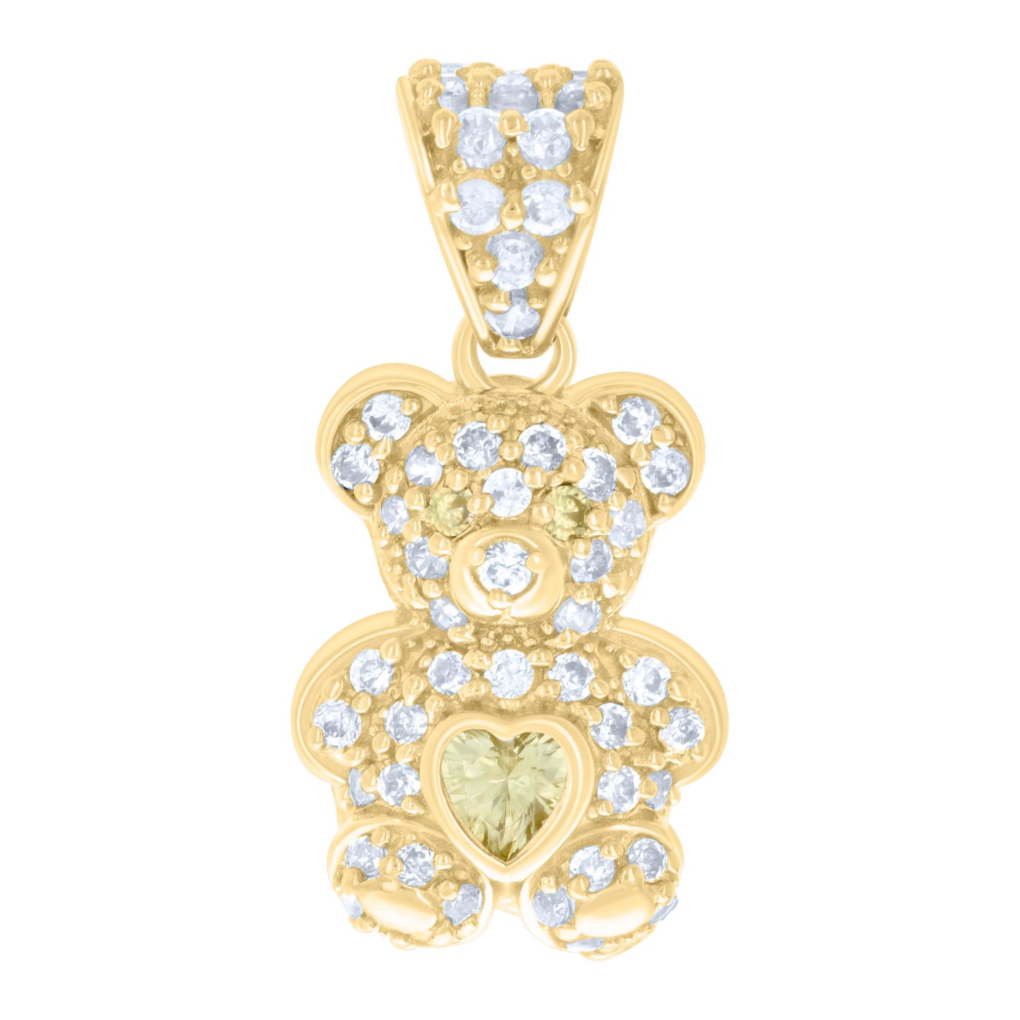 10k Yellow Gold Womens Yellow White Heart Round Cubic Zirconia November Birthstone Teddy Bear Charm Pendant