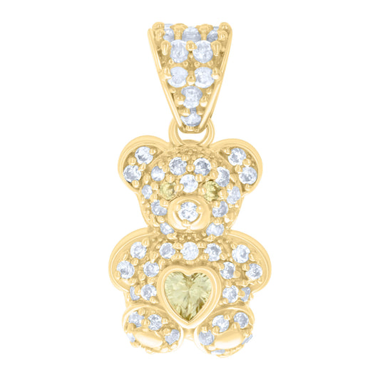 10k Yellow Gold Womens Yellow White Heart Round Cubic Zirconia November Birthstone Teddy Bear Charm Pendant