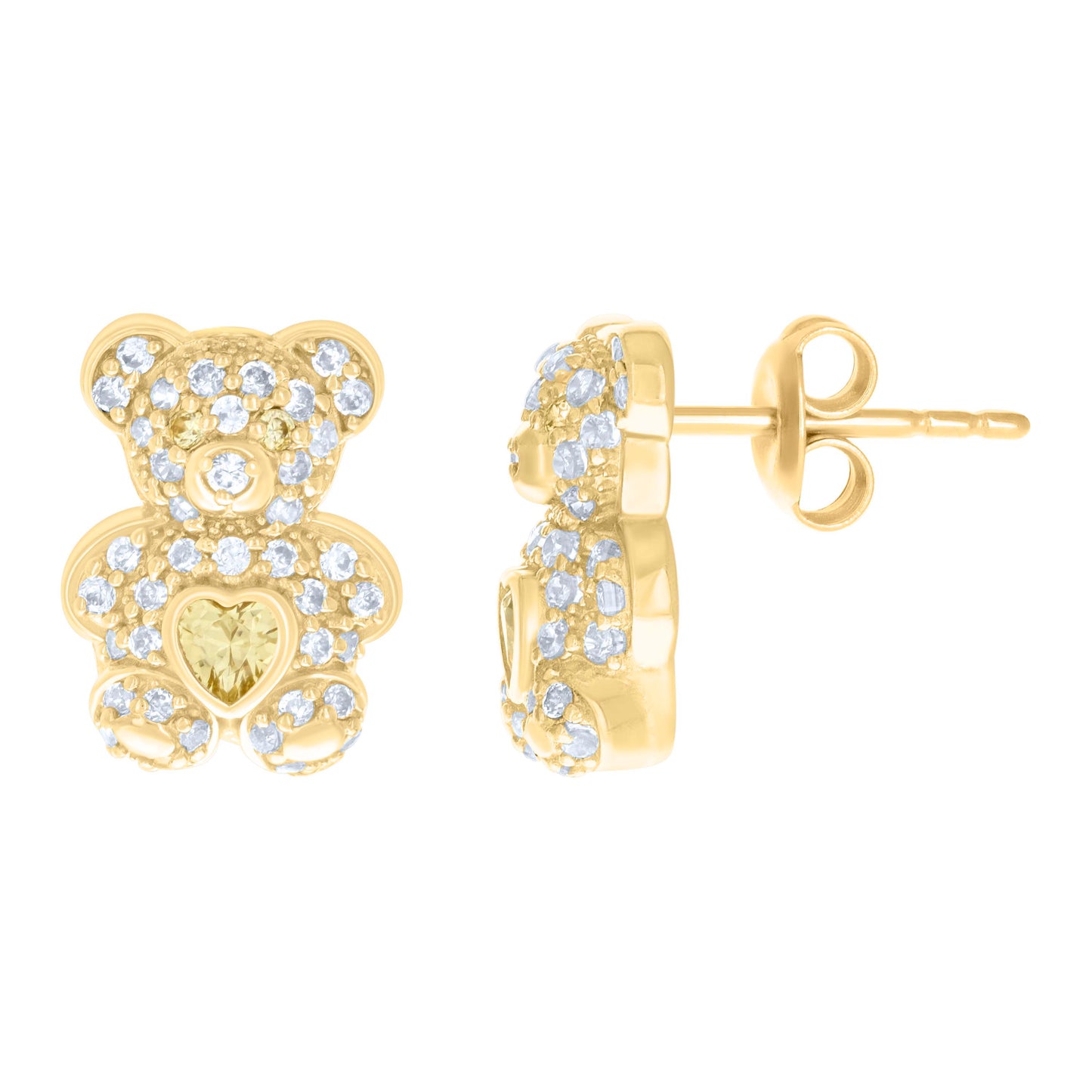 10k Yellow Gold Womens Yellow White Heart Round Cubic Zirconia August Birthstone Teddy Bear Stud Earrings