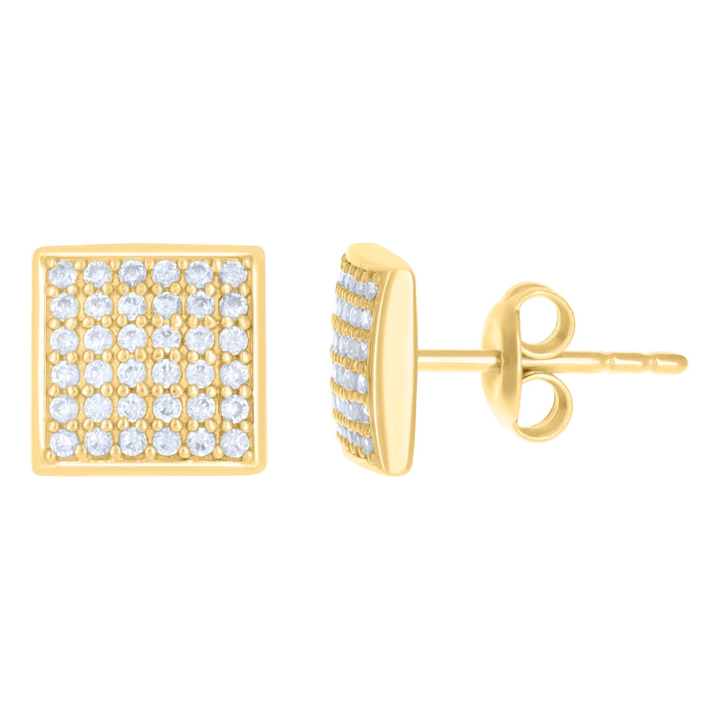 10k Yellow Gold Womens Cubic Zirconia Square Stud Earrings