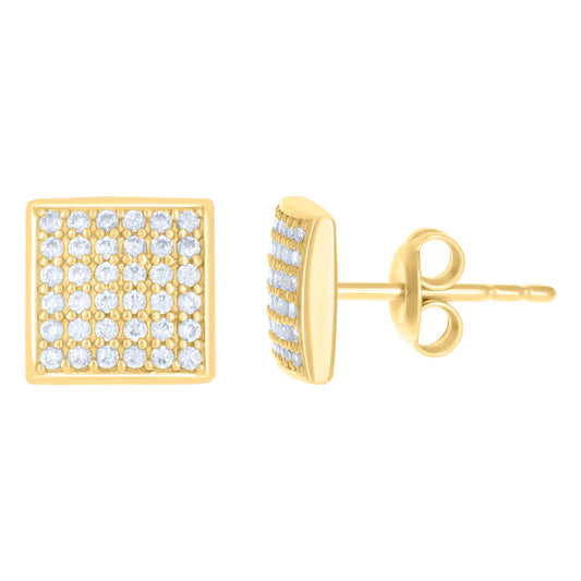 10k Yellow Gold Womens Cubic Zirconia Square Stud Earrings