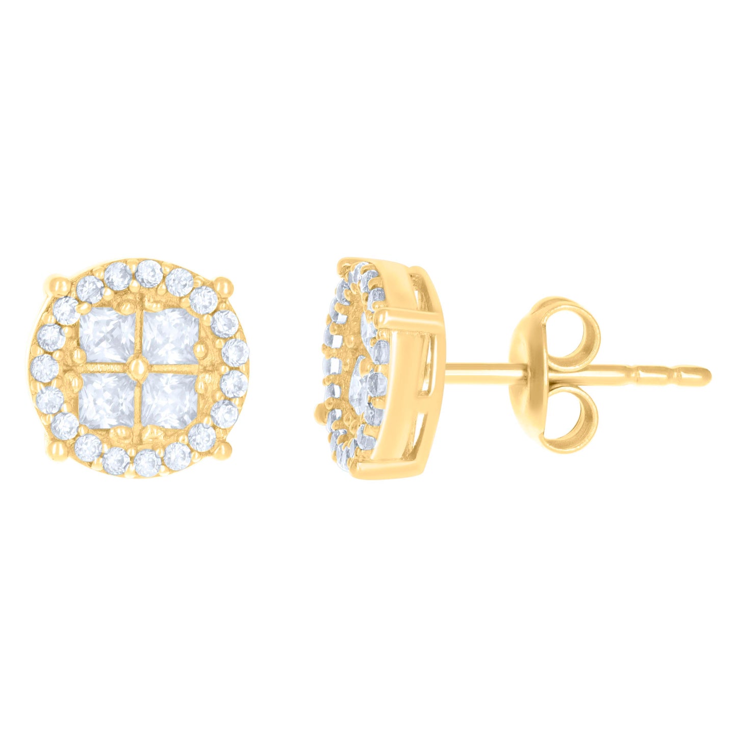 10k Yellow Gold Womens Princess-Cut Round Cubic Zirconia Fashion Stud Earrings
