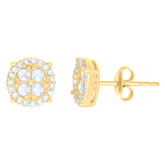 10k Yellow Gold Womens Princess-Cut Round Cubic Zirconia Fashion Stud Earrings