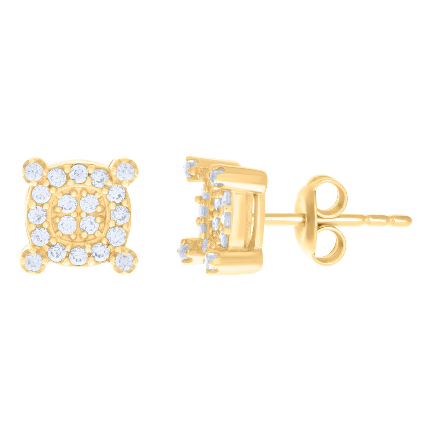 10k Yellow Gold Womens Cubic Zirconia Square Fashion Stud Earrings