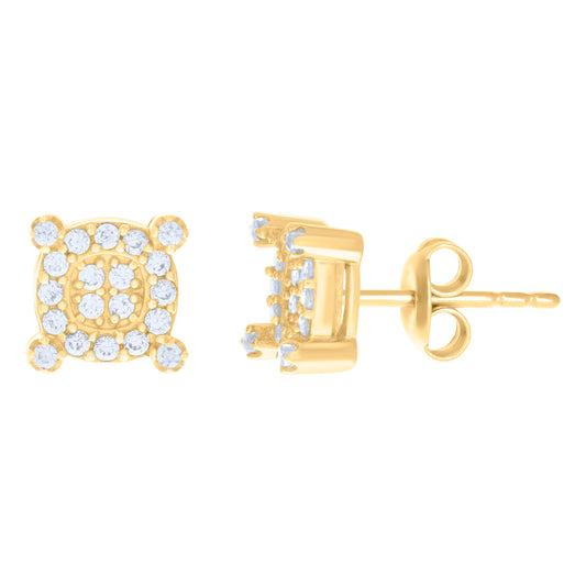 10k Yellow Gold Womens Cubic Zirconia Square Fashion Stud Earrings