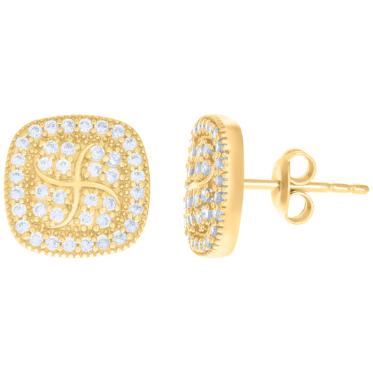10k Yellow Gold Womens Cubic Zirconia Square Fashion Stud Earrings