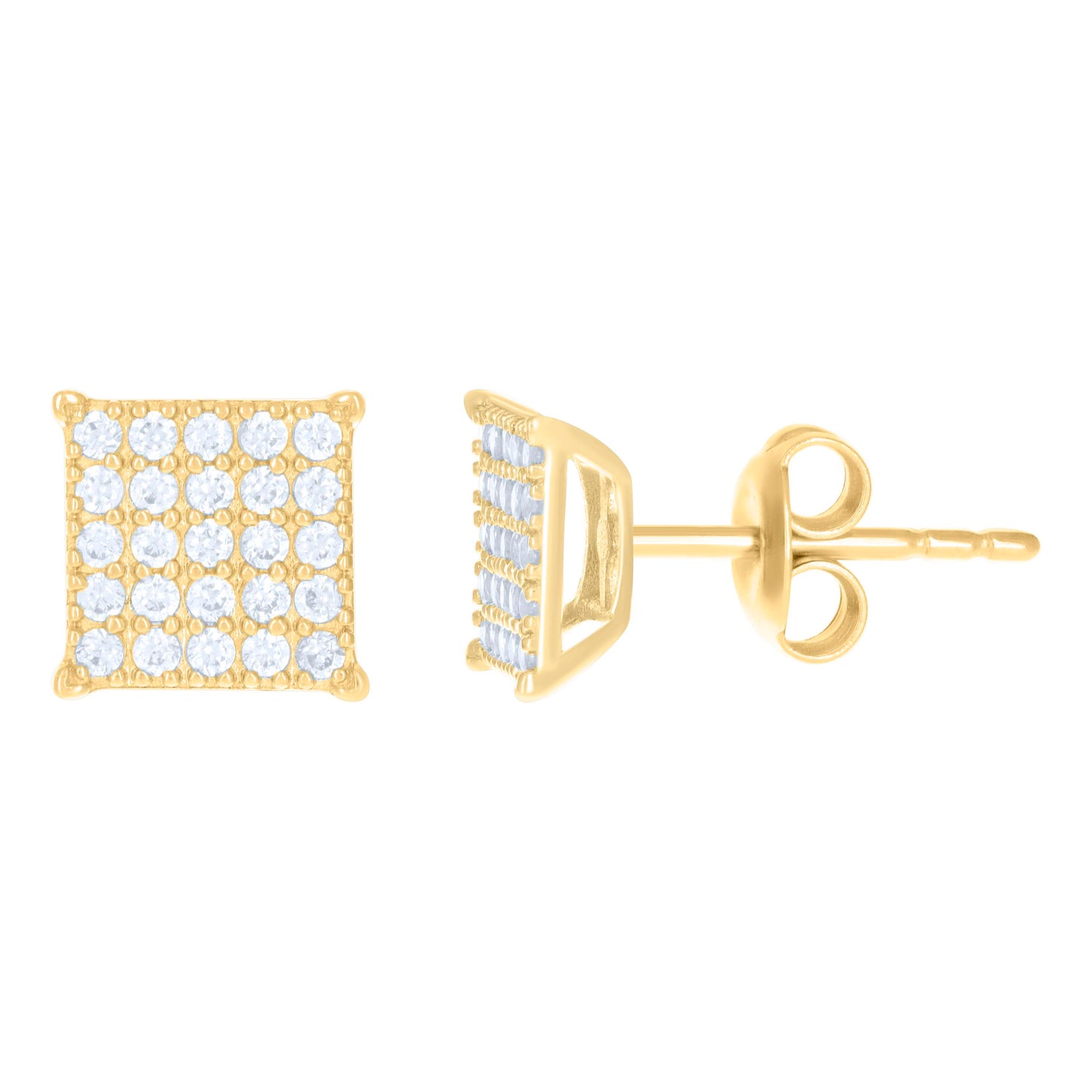 10k Yellow Gold Womens Cubic Zirconia Square Fashion Stud Earrings