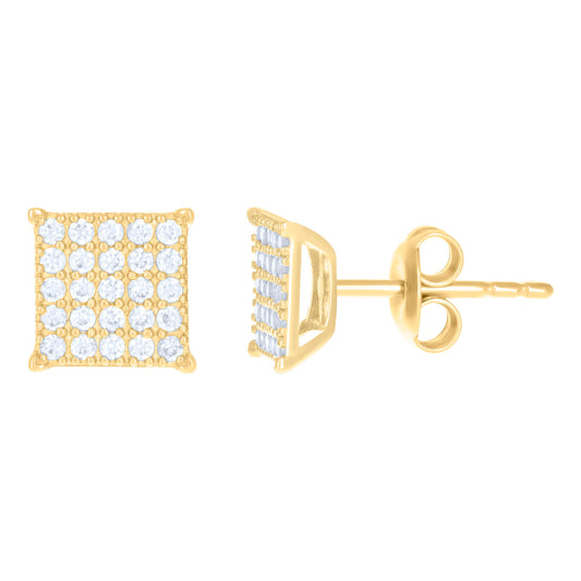 10k Yellow Gold Womens Cubic Zirconia Square Fashion Stud Earrings