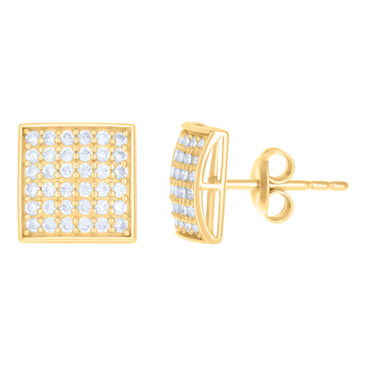 10k Yellow Gold Womens Cubic Zirconia Square Stud Earrings