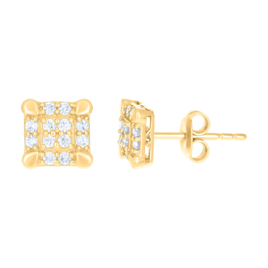 10k Yellow Gold Womens Cubic Zirconia Square Stud Earrings