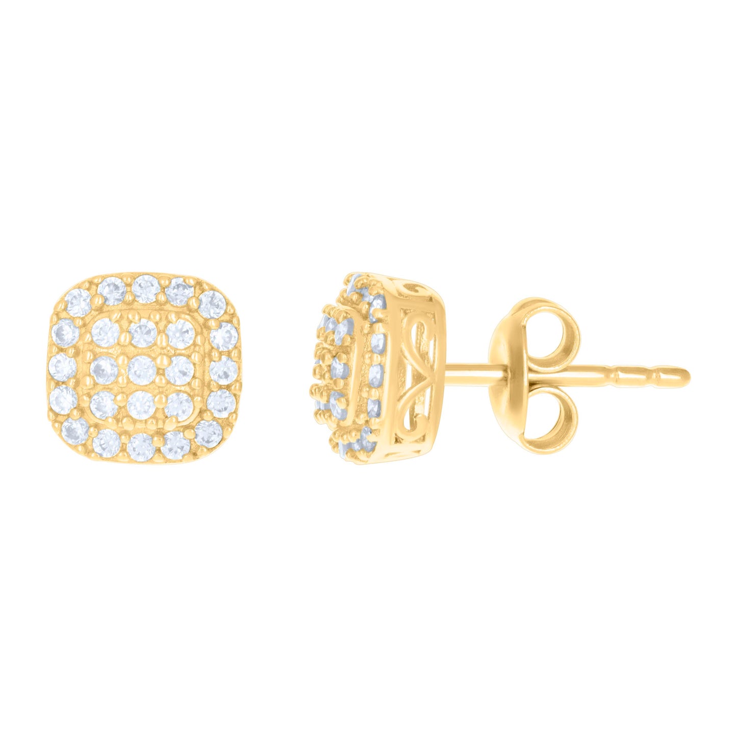 10k Yellow Gold Womens Cubic Zirconia Square Stud Earrings