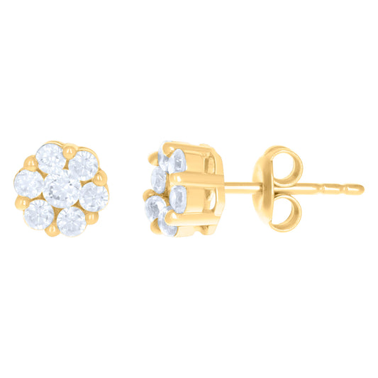 10k Yellow Gold Womens Cubic Zirconia Flower Fashion Stud Earrings