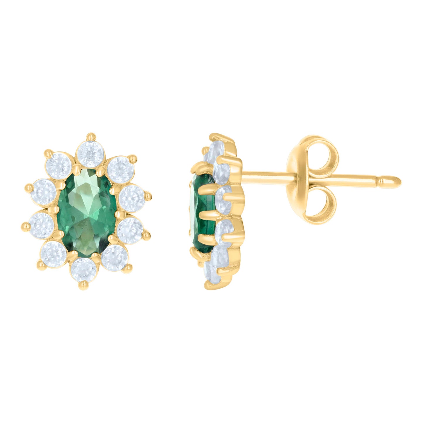 10k Yellow Gold Womens Green White Oval Round Cubic Zirconia Fashion Stud Earrings