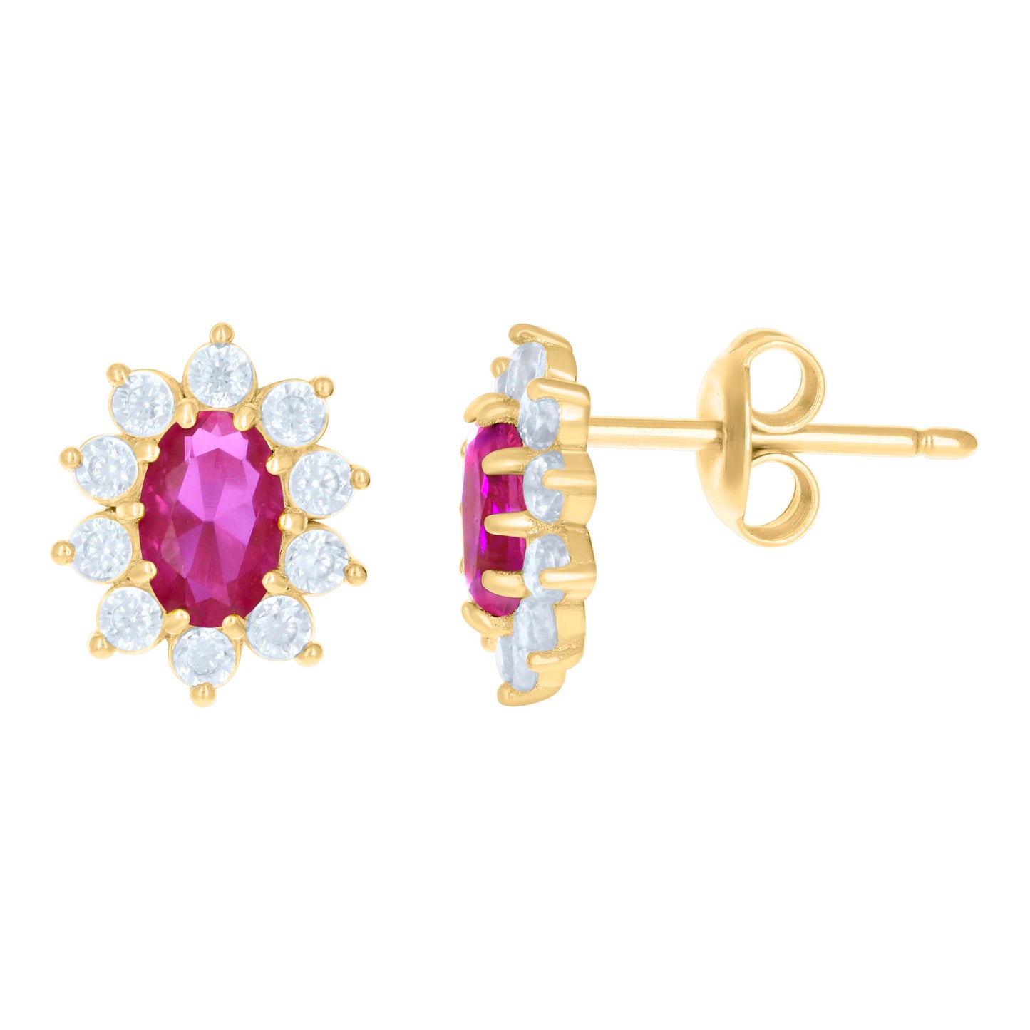 10k Yellow Gold Womens Red White Oval Round Cubic Zirconia Fashion Stud Earrings