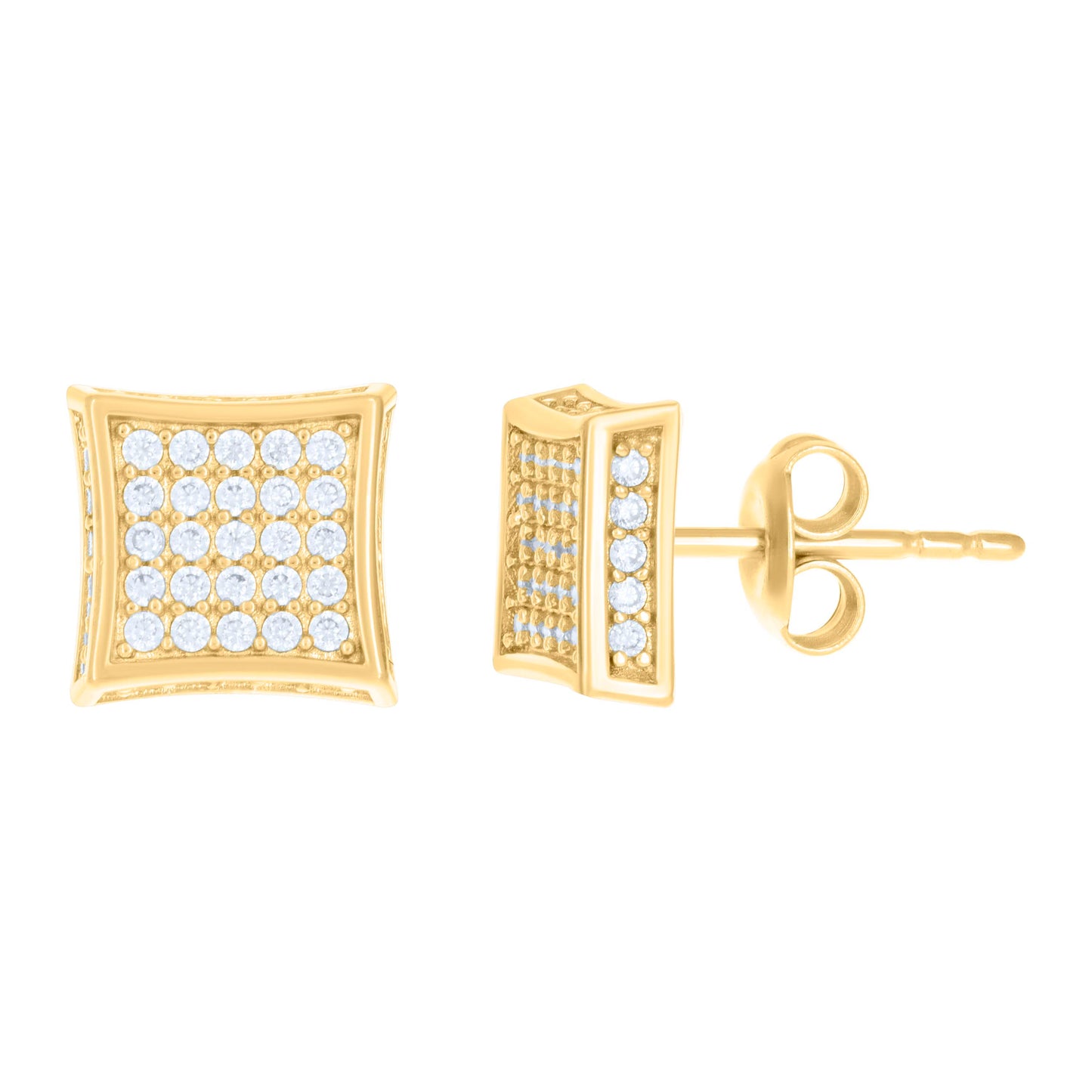 10k Yellow Gold Womens Cubic Zirconia Square Fashion Stud Earrings