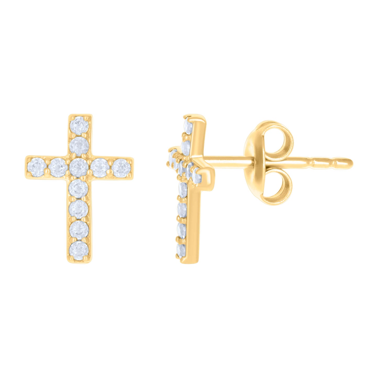 10k Yellow Gold Womens Cubic Zirconia Cross Religious Stud Earrings