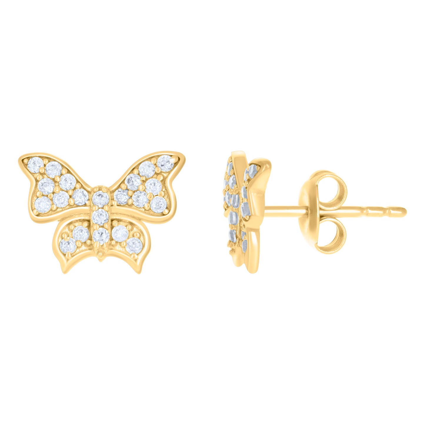 10k Yellow Gold Womens Cubic Zirconia Butterfly Fashion Stud Earrings