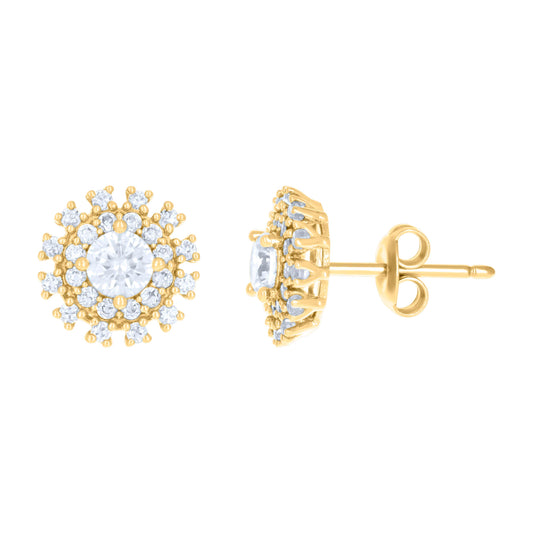 10k Yellow Gold Womens Cubic Zirconia Flower Stud Earrings