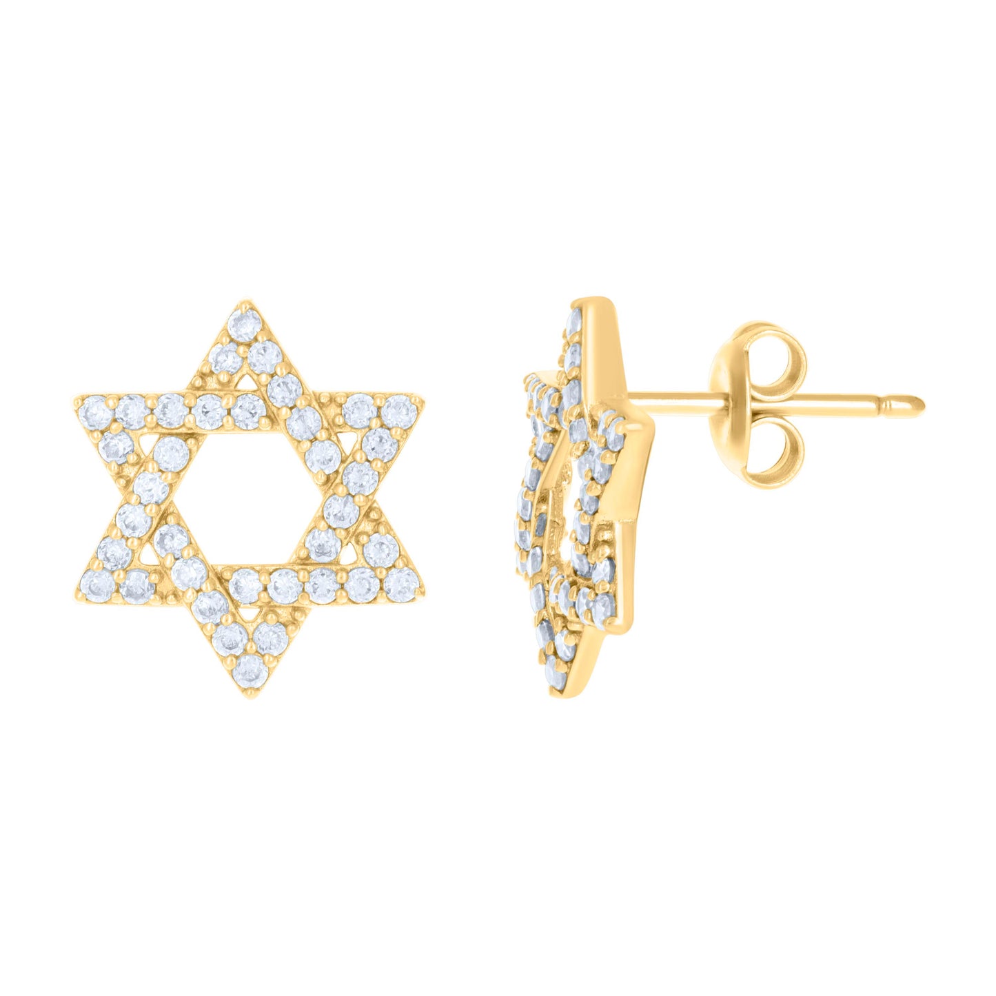 10k Yellow Gold Womens Cubic Zirconia Star Of David Symbol Religious Stud Earrings