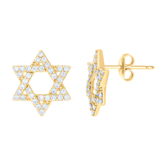 10k Yellow Gold Womens Cubic Zirconia Star Of David Symbol Religious Stud Earrings