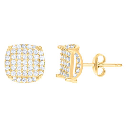10k Yellow Gold Womens Cubic Zirconia Square Fashion Stud Earrings