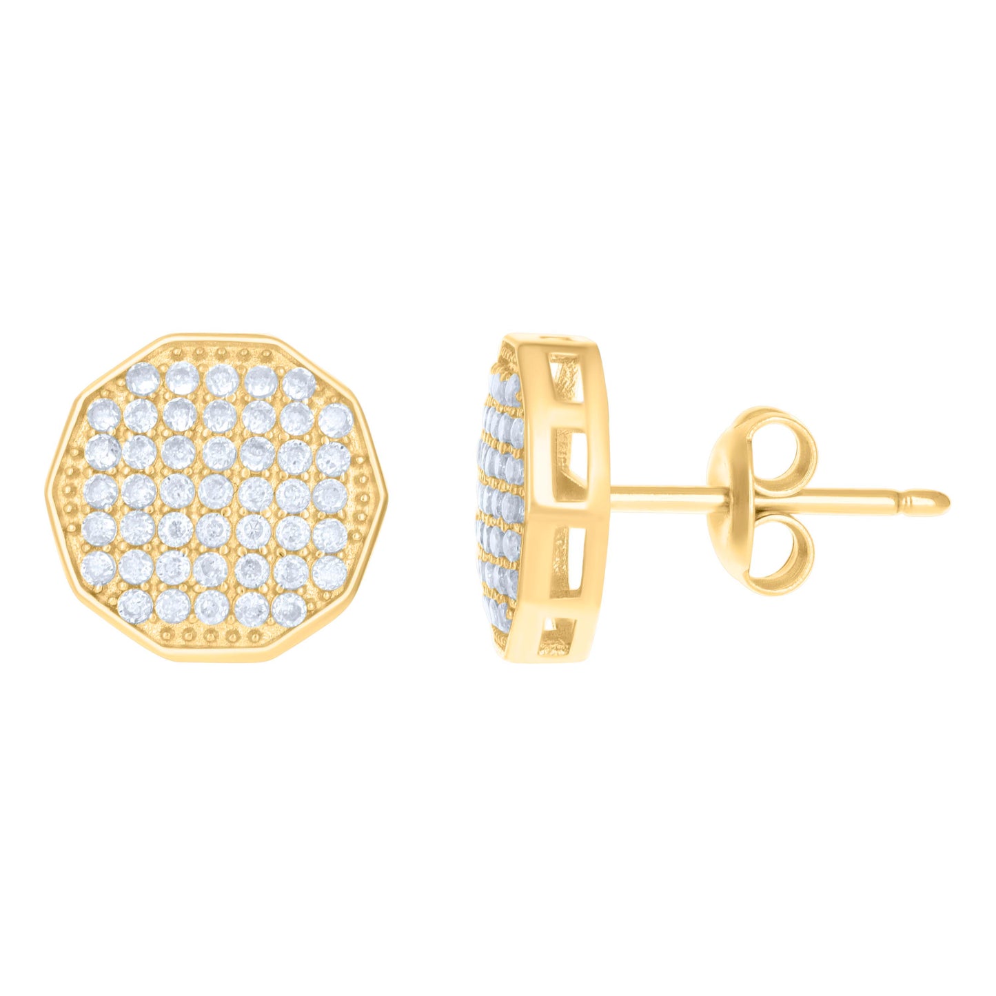 10k Yellow Gold Womens Cubic Zirconia Octagon Fashion Stud Earrings