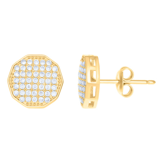10k Yellow Gold Womens Cubic Zirconia Octagon Fashion Stud Earrings