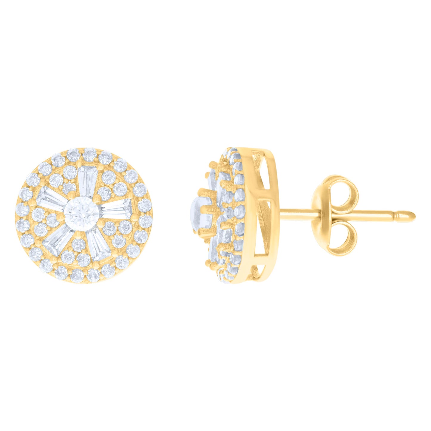 10k Yellow Gold Womens Baguette Round Cubic Zirconia Fashion Stud Earrings