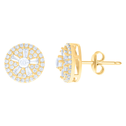 10k Yellow Gold Womens Baguette Round Cubic Zirconia Fashion Stud Earrings