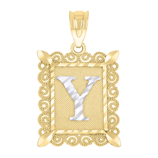 10k Two Tone Gold Unisex Diamond Cut Initial Y Charm Pendant