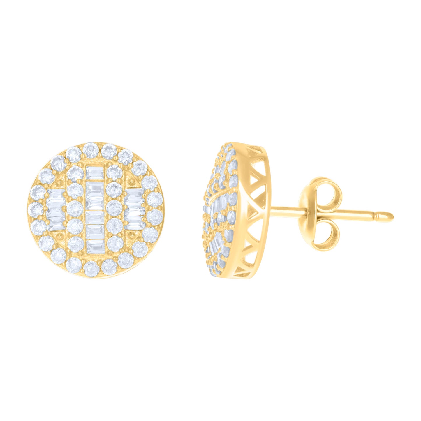 10k Yellow Gold Womens Baguette Round Cubic Zirconia Fashion Stud Earrings