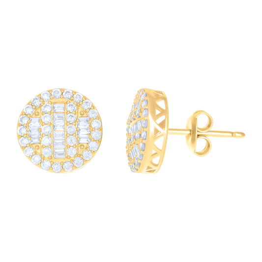10k Yellow Gold Womens Baguette Round Cubic Zirconia Fashion Stud Earrings