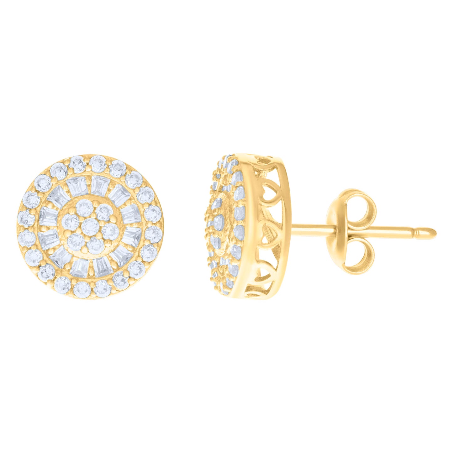 10k Yellow Gold Womens Baguette Round Cubic Zirconia Fashion Stud Earrings