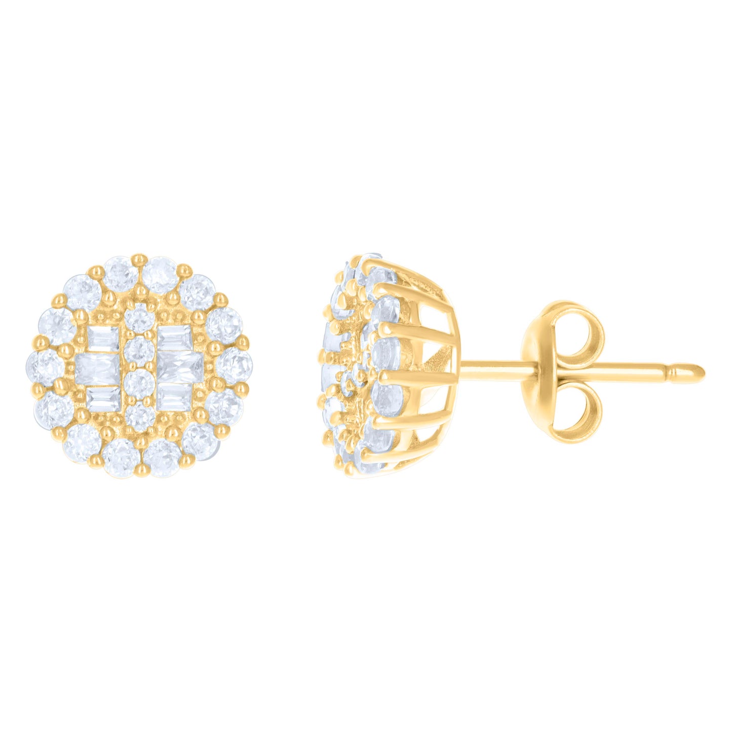 10k Yellow Gold Womens Baguette Round Cubic Zirconia Fashion Stud Earrings
