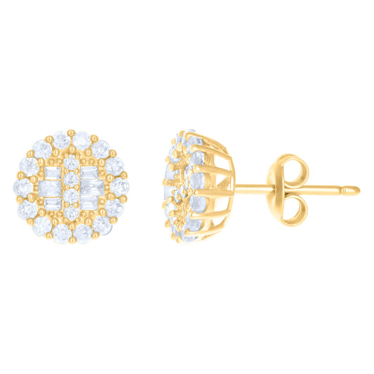 10k Yellow Gold Womens Baguette Round Cubic Zirconia Fashion Stud Earrings