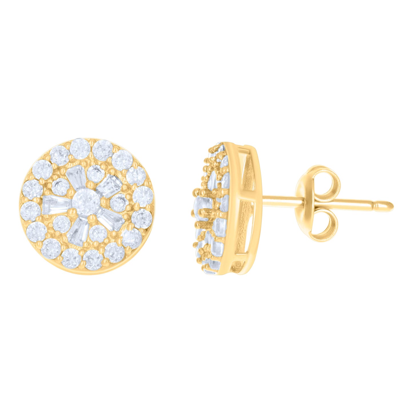 10k Yellow Gold Womens Baguette Round Cubic Zirconia Fashion Stud Earrings