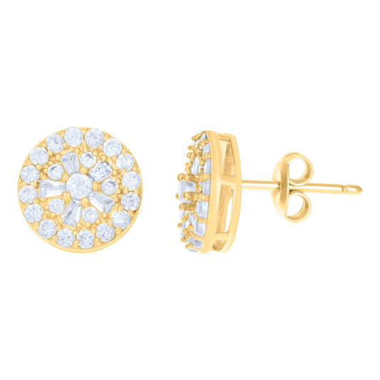 10k Yellow Gold Womens Baguette Round Cubic Zirconia Fashion Stud Earrings
