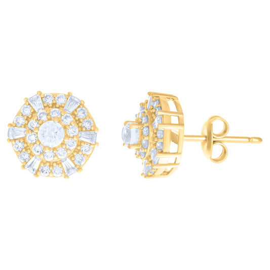 10k Yellow Gold Womens Baguette Round Cubic Zirconia Fashion Stud Earrings