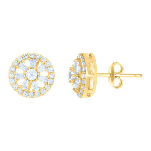 10k Yellow Gold Womens Baguette Round Cubic Zirconia Fashion Stud Earrings