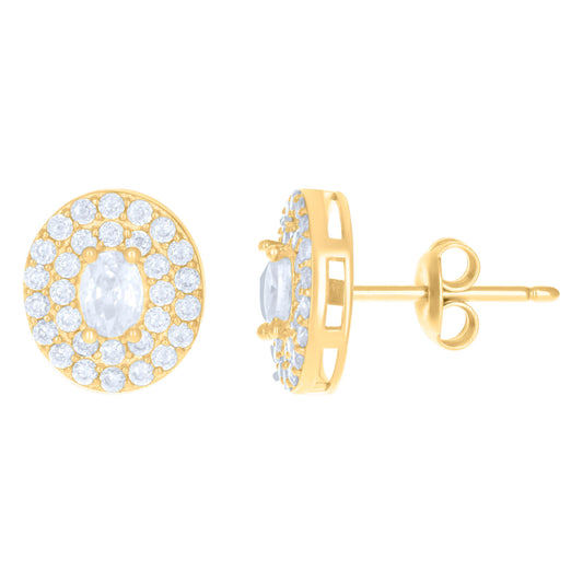 10k Yellow Gold Womens Oval Round Cubic Zirconia Fashion Stud Earrings